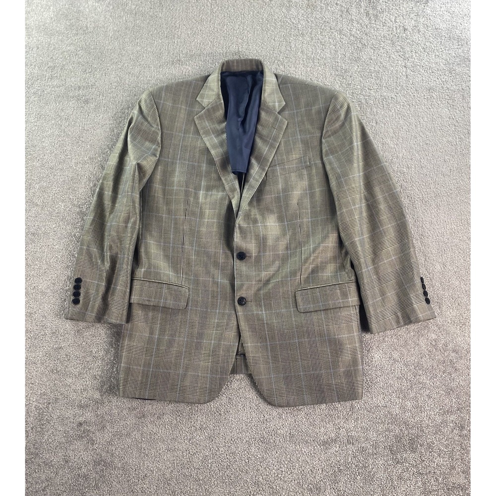 Brooks Brothers Sport Coat 43 R Beige Wool Glen Plaid Windowpane Madison